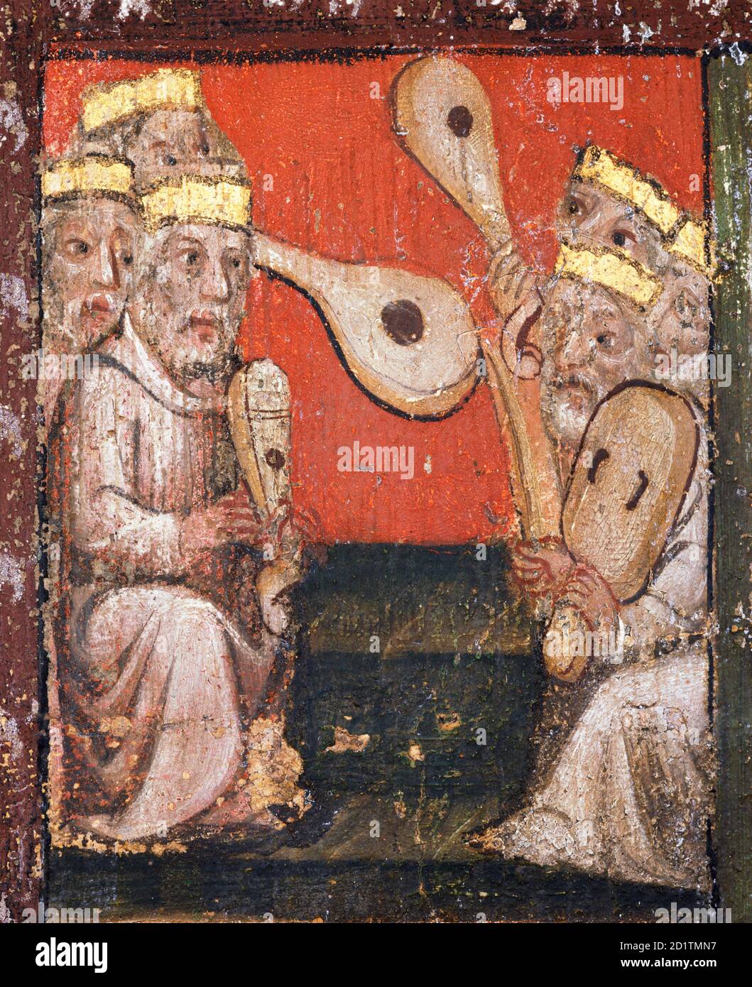 ABBAYE DE WESTMINSTER : MAISON DE CHAPITRE, LONDRES. Peinture murale de l'Apocalypse de Saint Jean. Vue détaillée du « début de la vision » des anciens jouant des instruments de musique. Banque D'Images