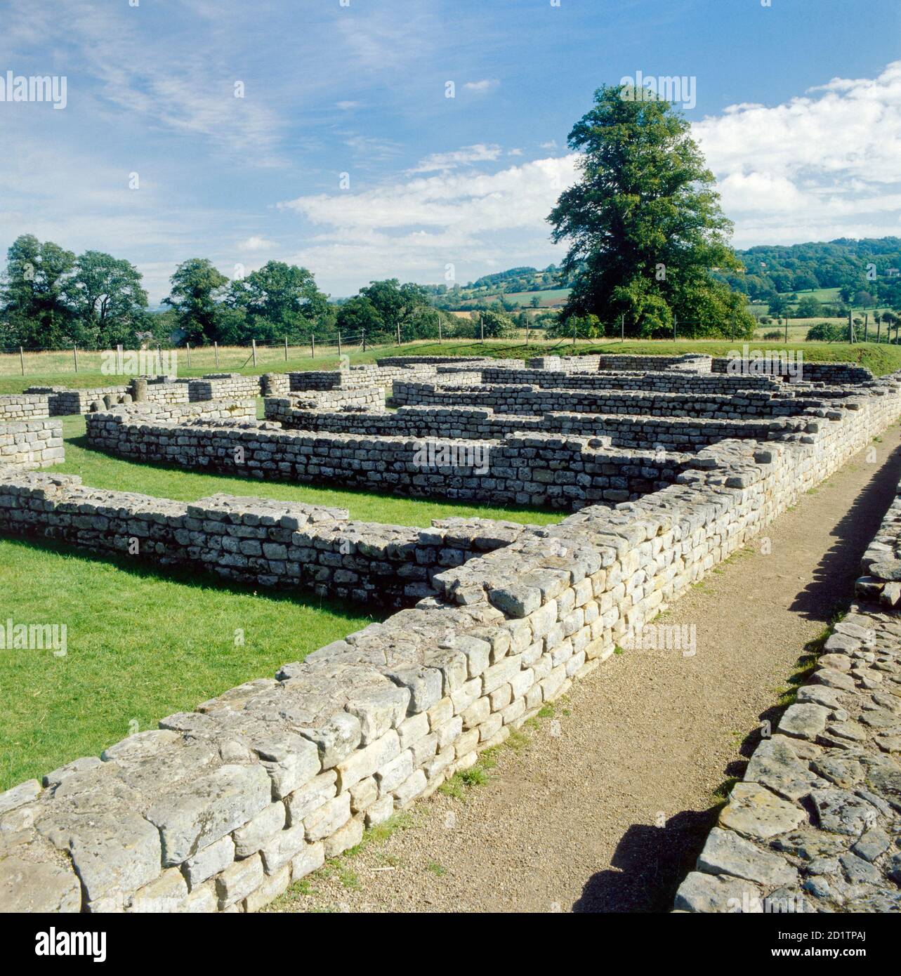 MUR D'HADRIEN : FORT ROMAIN DE CHESTERS, NORTHUMBERLAND. Vue sur les blocs porte-barres. Banque D'Images