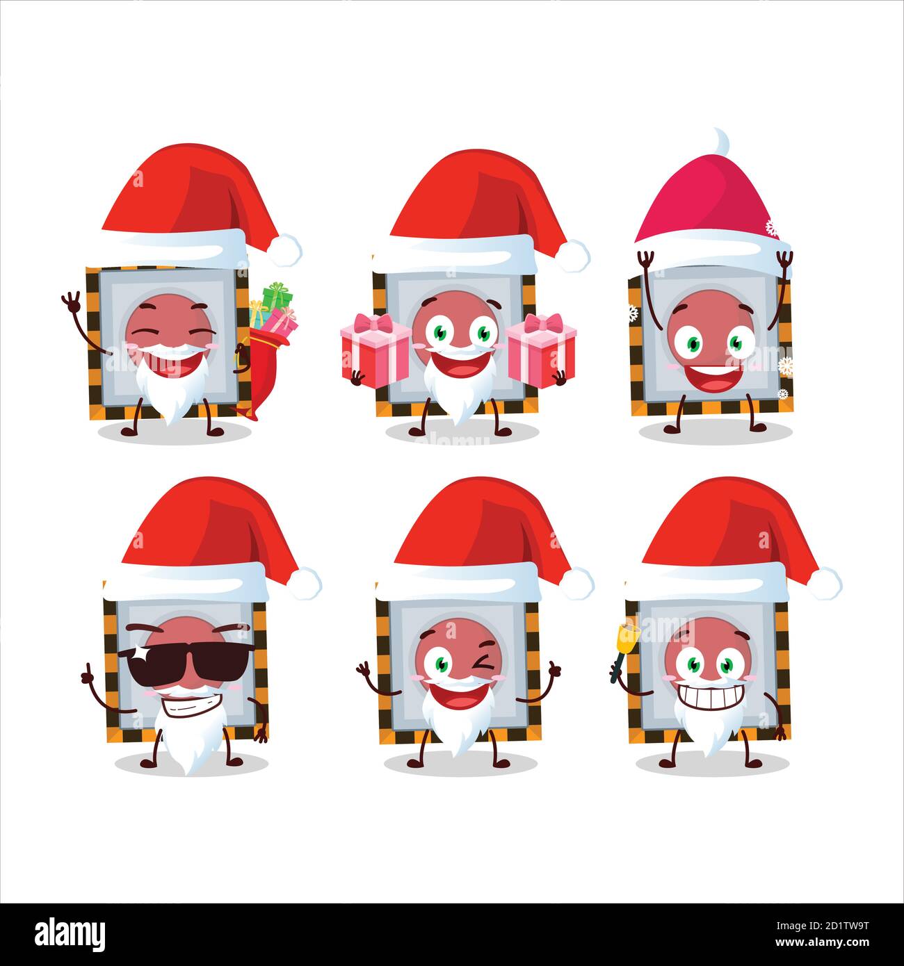 Émoticônes du Père Noël avec personnage de dessin animé bouton d'urgence parmi nous Illustration de Vecteur