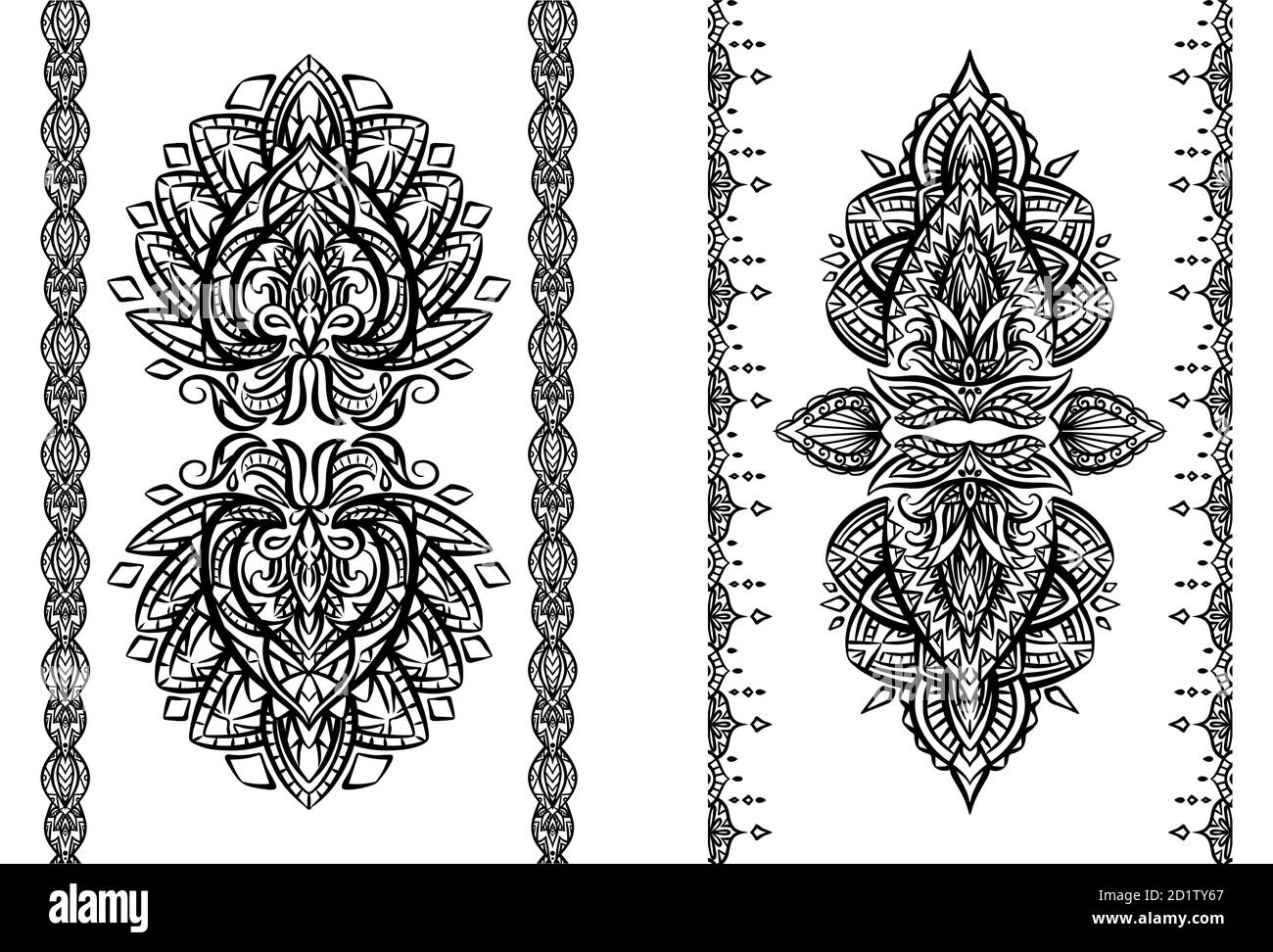 Ensemble de décorations de boho tribal avec bordure. L'objet natif est séparé de l'arrière-plan. Elément de henné vectoriel pour tatouages, tapis de yoga, motifs et pour Illustration de Vecteur