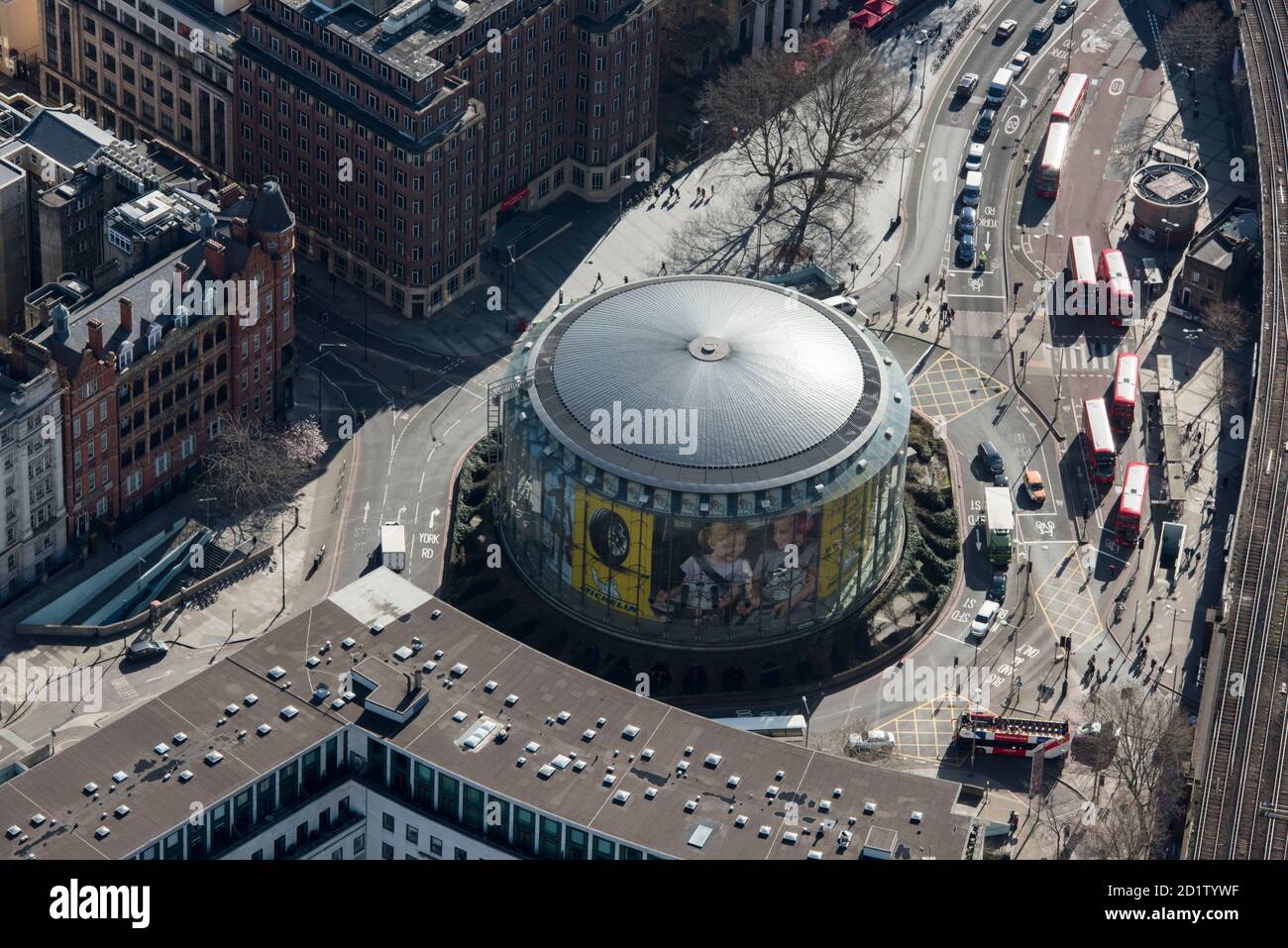 The BFI IMAX Cinema, South Bank, Londres, 2018, Royaume-Uni. Vue aérienne. Banque D'Images