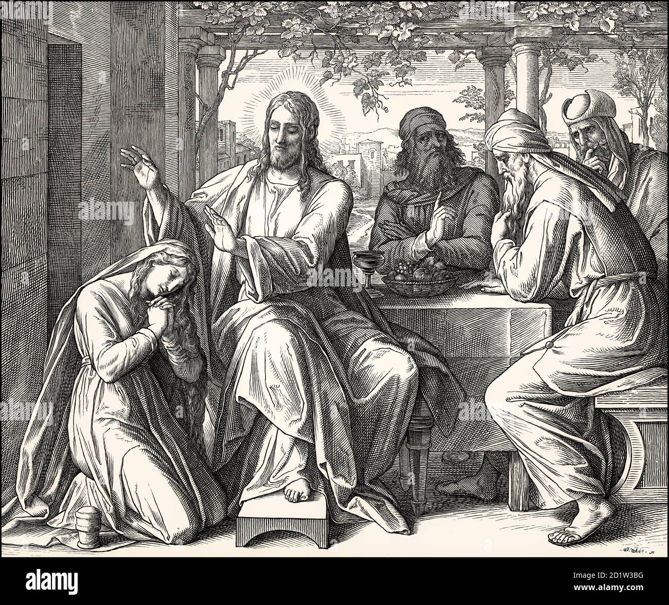 Jésus pardonne une femme prise dans l'adultère, Nouveau Testament, par Julius Schnorr von Carolsfeld, 1860 Banque D'Images