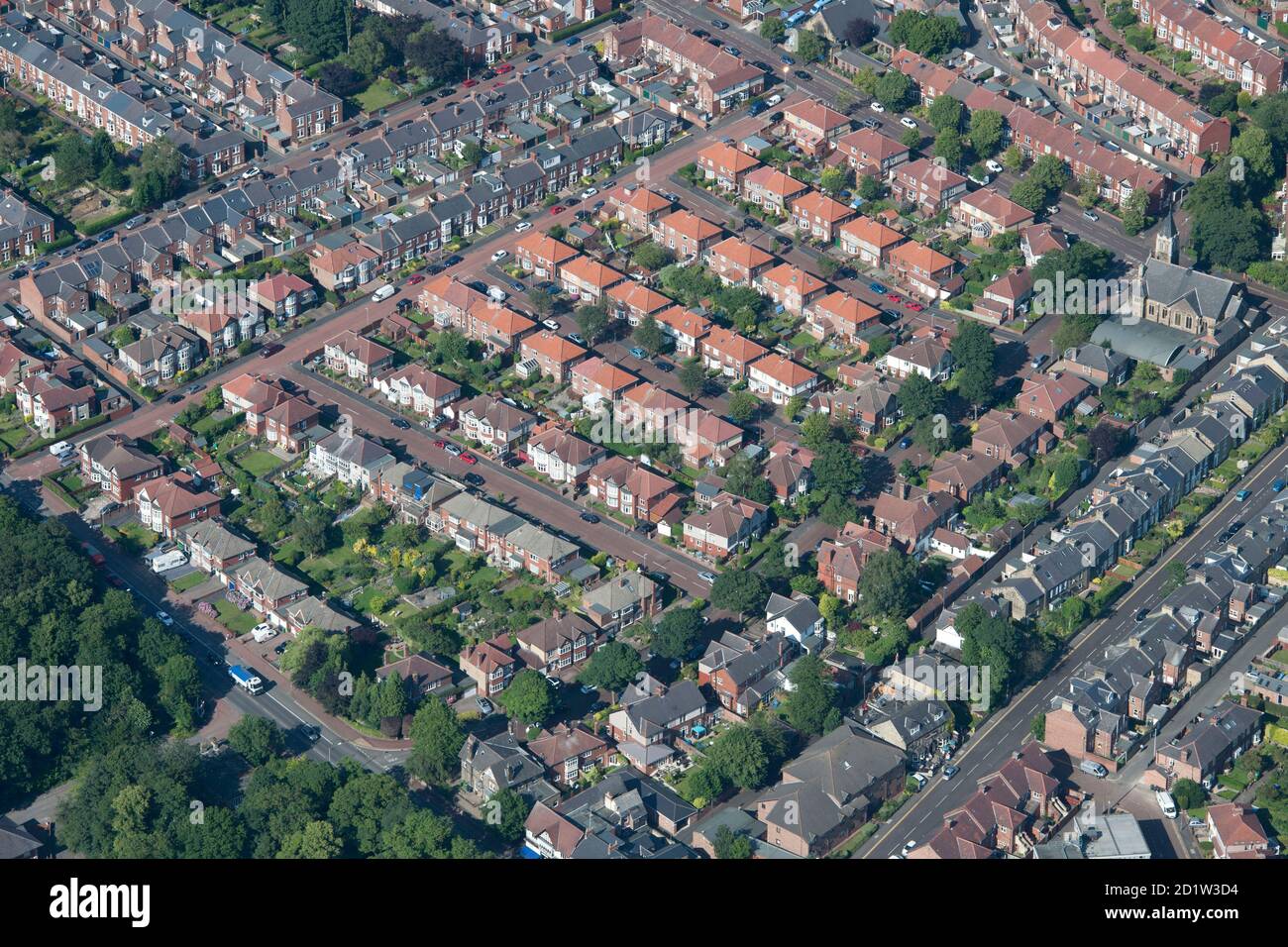 Rangées de maisons mitoyennes, Gateshead, 2015. Vue aérienne. Banque D'Images