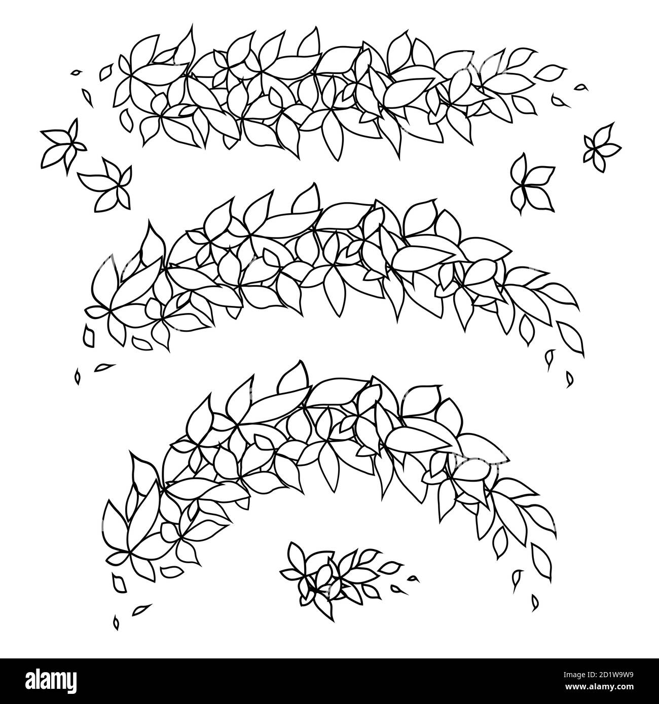 Ensemble de branches de contour avec des feuilles de différents plis. Feuilles et pousses. Elément de dessin vectoriel pour les invitations, les cartes et votre dessin. Illustration de Vecteur