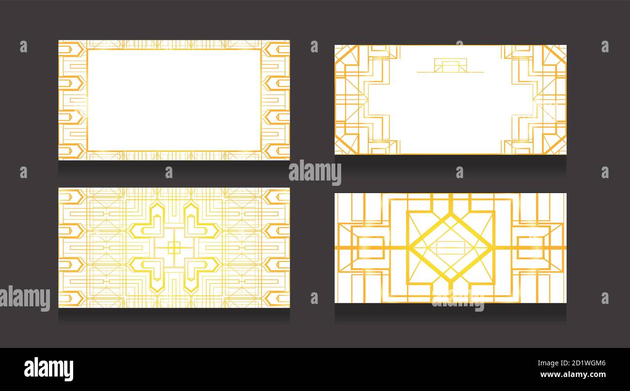 Jeu de cartes de luxe avec un motif or dans le style art déco sur un fond blanc. Cartes de visite recto verso. Objets séparés de l'arrière-plan. Ven Illustration de Vecteur