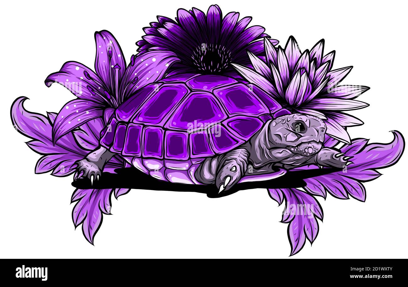 tortue avec fleurs dessins illustrations vectorielles Illustration de Vecteur