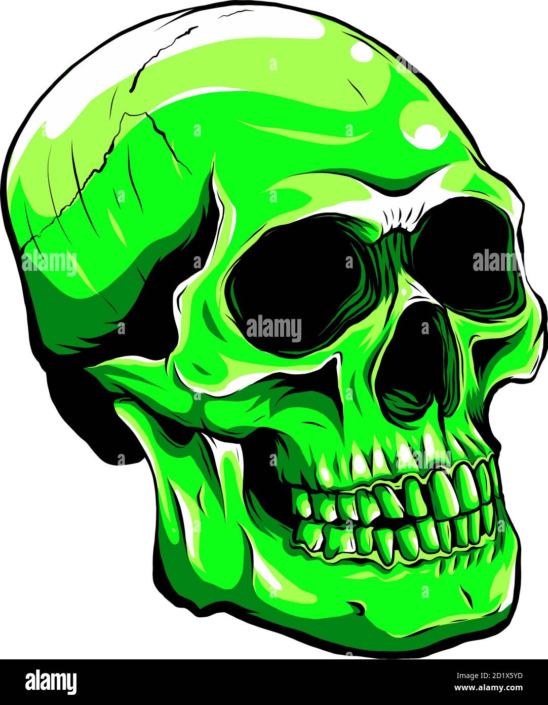 illustration vectorielle tête de crâne de couleur verte avec un aspect effrayant Illustration de Vecteur