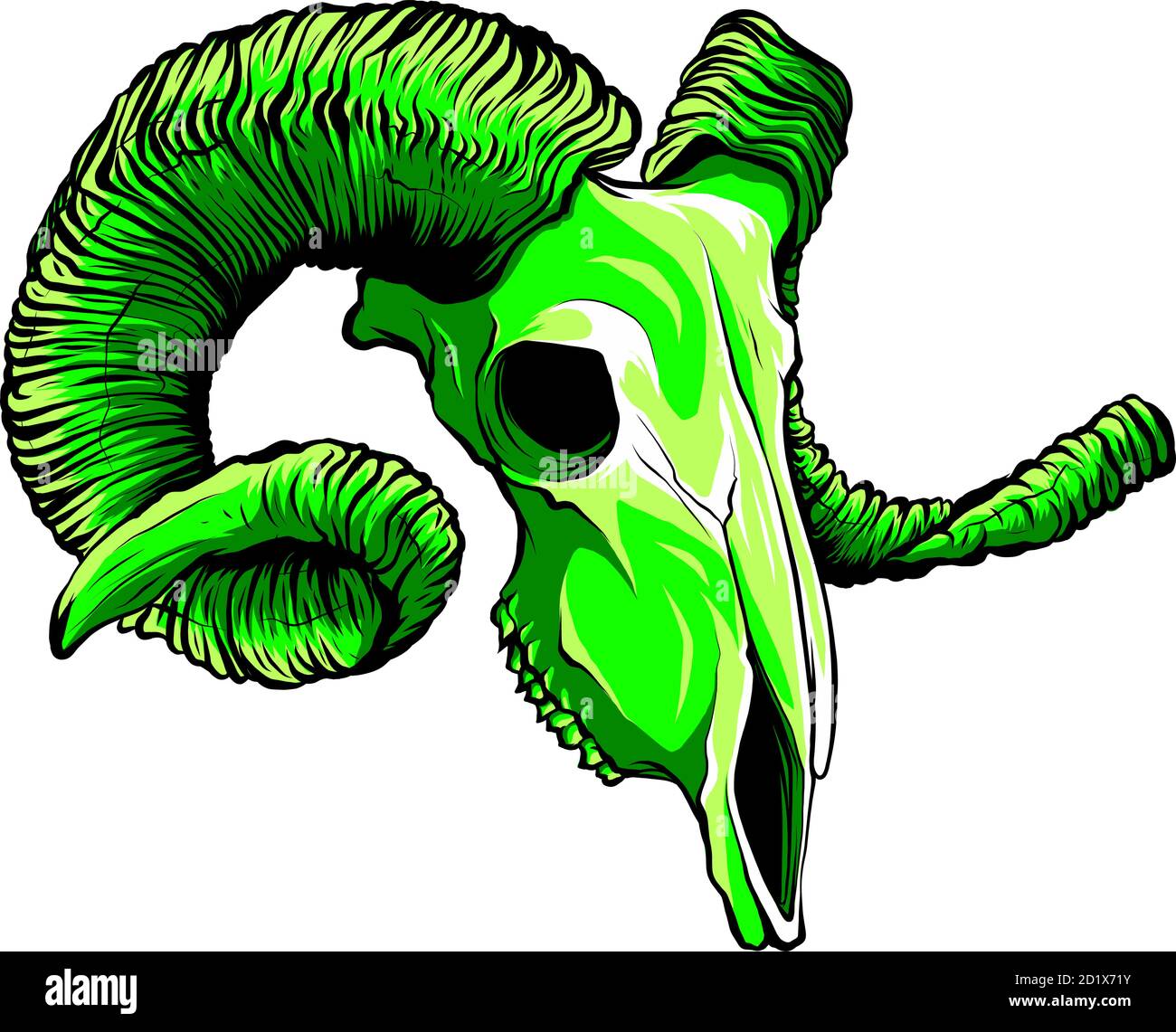 illustration vectorielle tête de crâne de chèvre de couleur verte avec un aspect effrayant Illustration de Vecteur