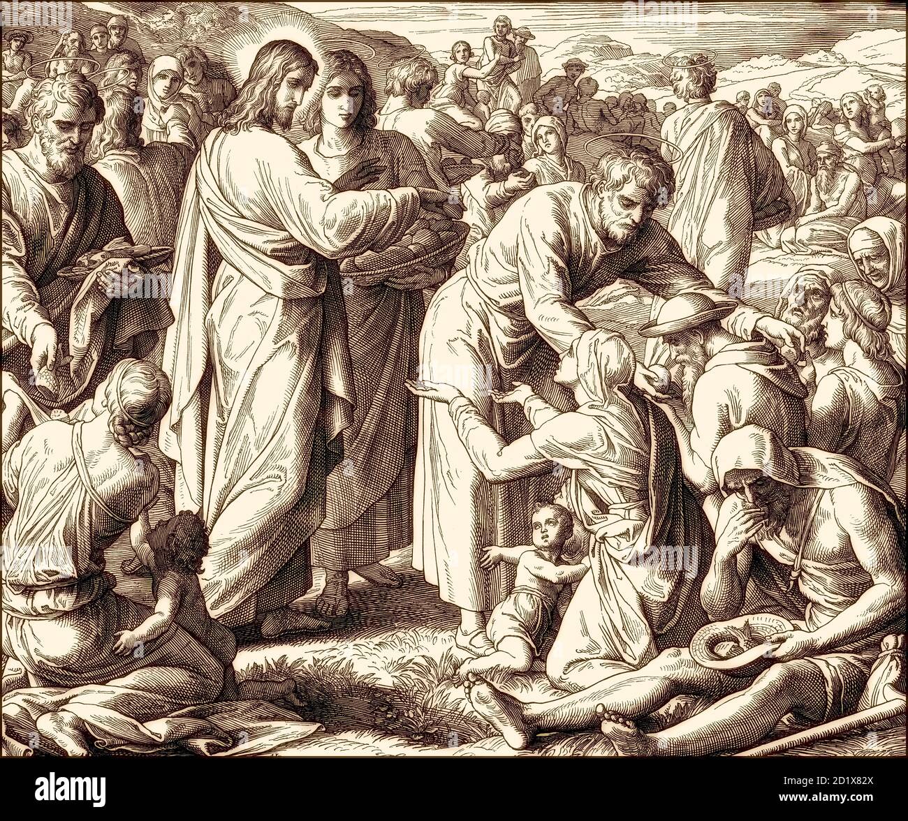 L'alimentation des 5,000 personnes, Nouveau Testament, par Julius Schnorr von Carolsfeld, 1860 Banque D'Images