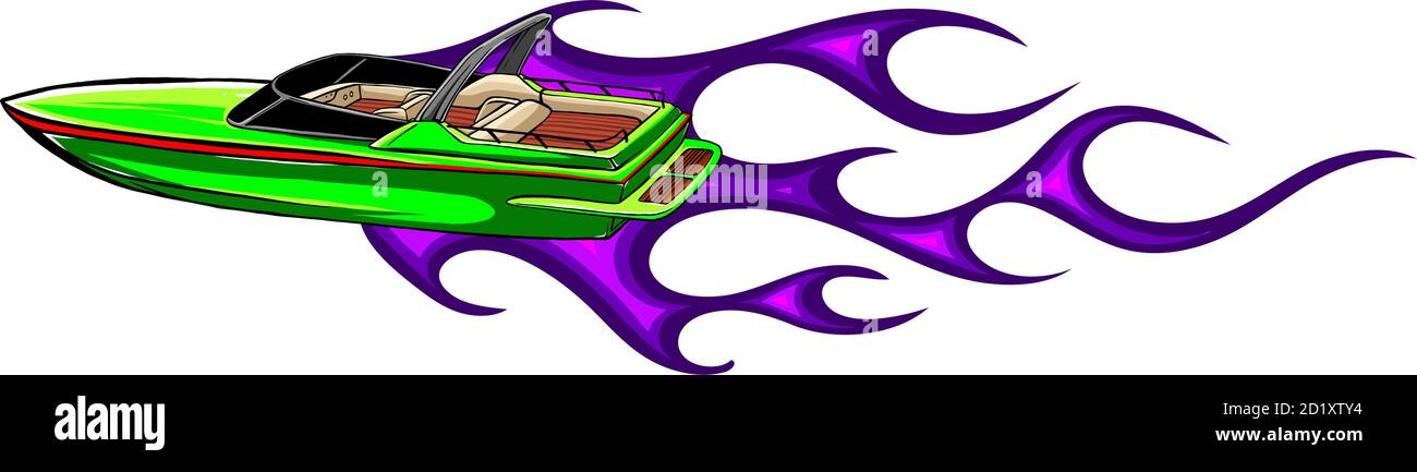 Illustration vectorielle de speedboat Flames. Bateau de luxe et cher. Illustration de Vecteur