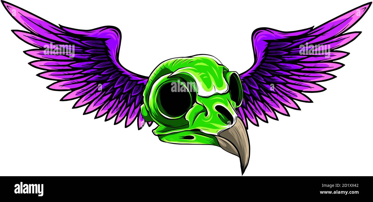 Illustration vectorielle crâne latéral avec ailes Illustration de Vecteur