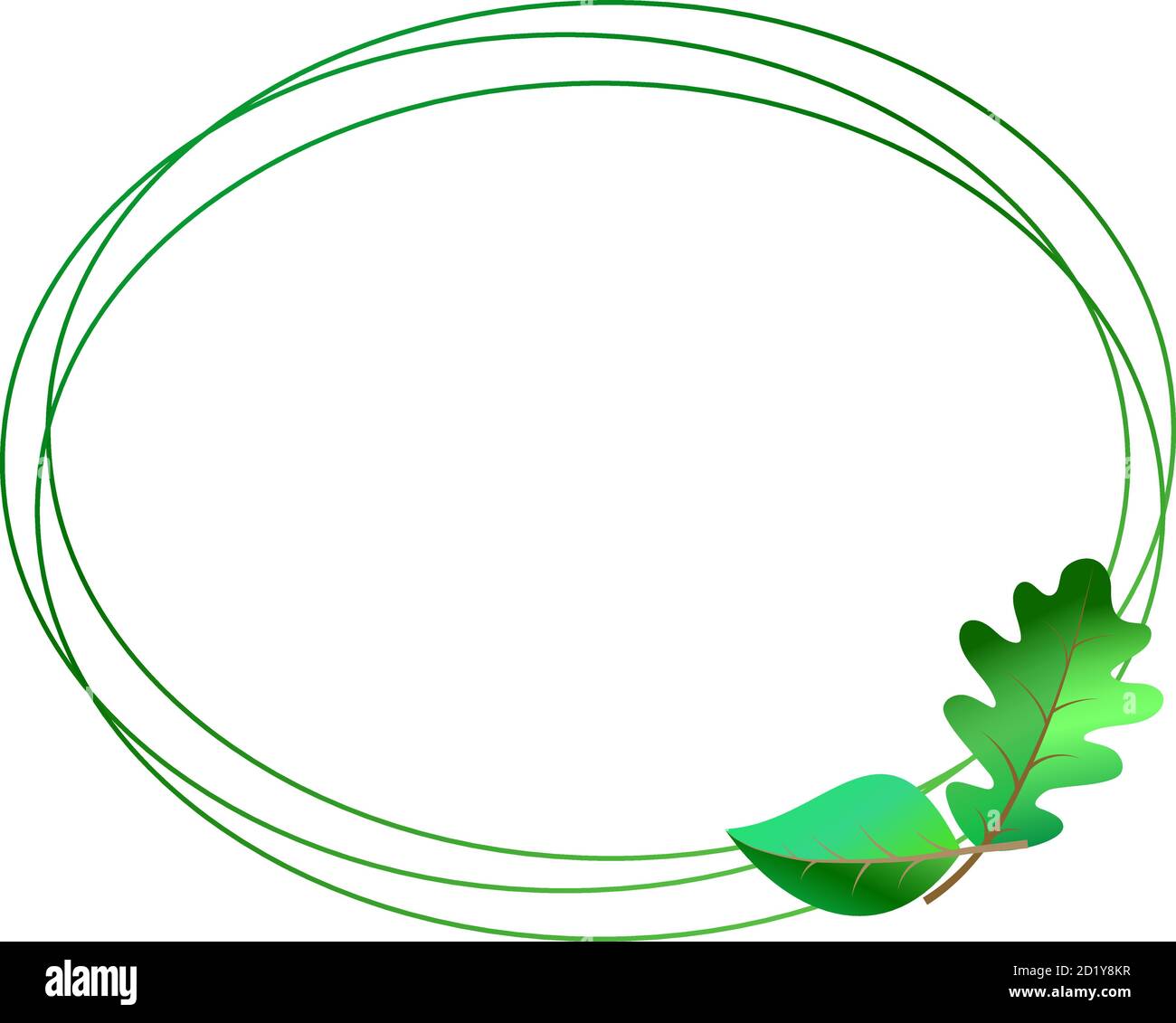 Triple ressort vert cadre ovale avec guirlande de chêne et feuilles de bouleau Illustration de Vecteur