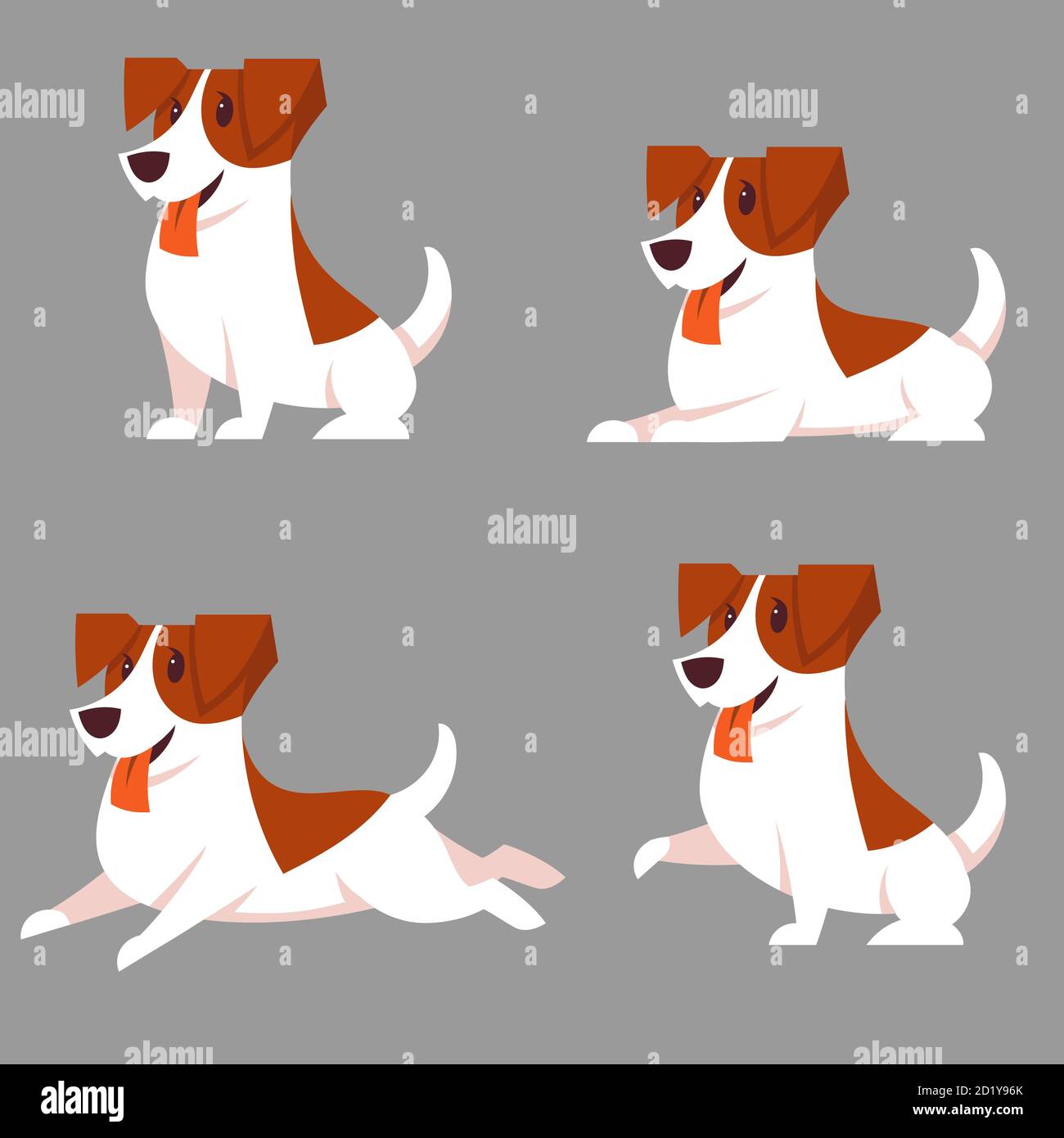 Jack Russell Terrier dans différentes poses. Adorable animal de compagnie de style dessin animé. Illustration de Vecteur