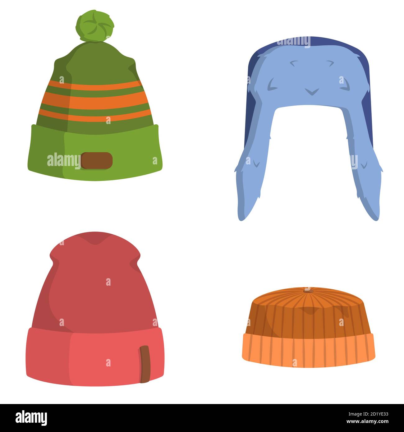 Ensemble de chapeaux pour hommes. Vêtements d'hiver de style dessin animé. Illustration de Vecteur