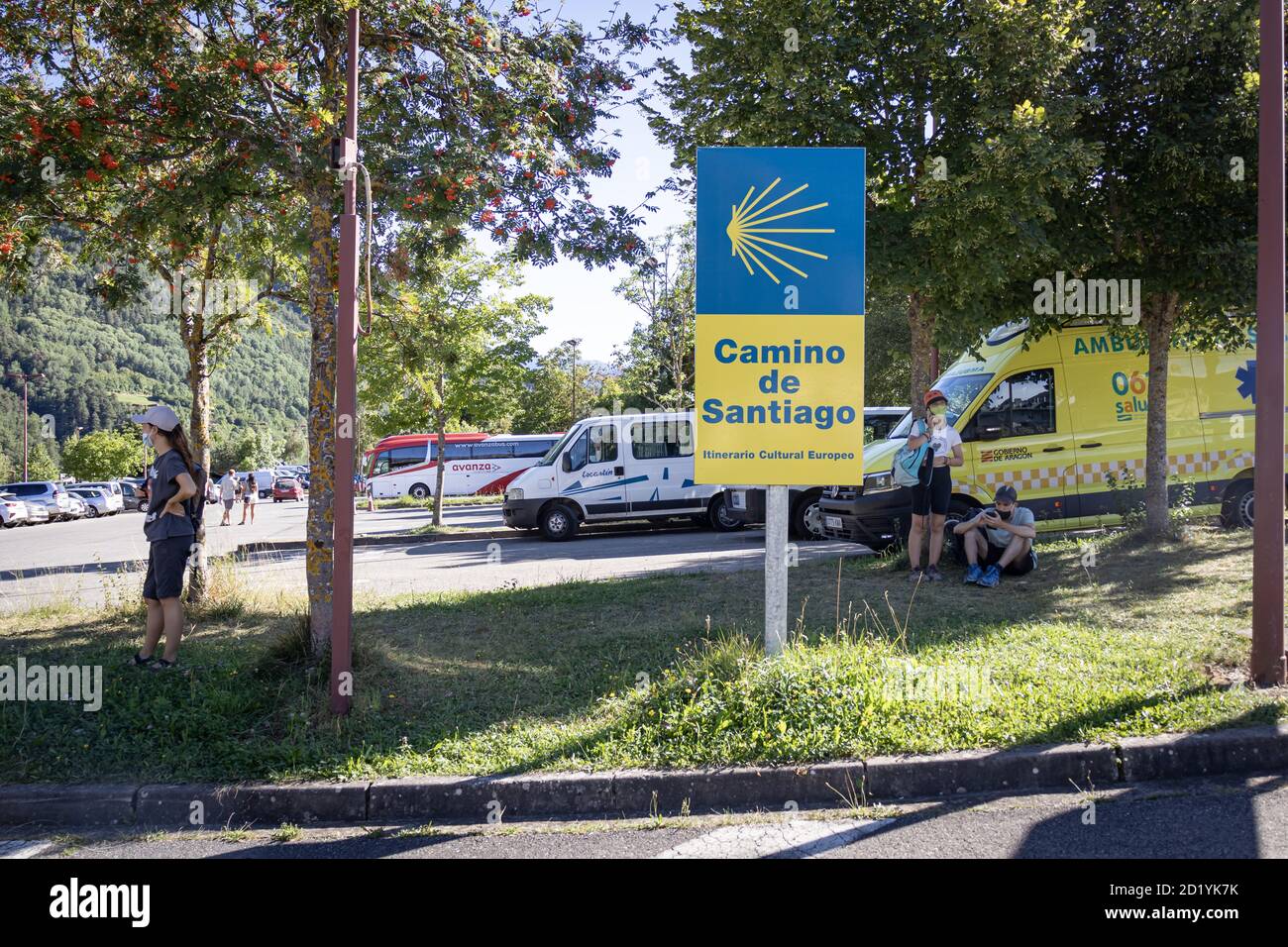 TORLA, ESPAGNE-22 AOÛT 2020 : panneau Camino de Santiago (chemin de Saint-Jacques) à Torla, Huesca, Aragon, Espagne Banque D'Images