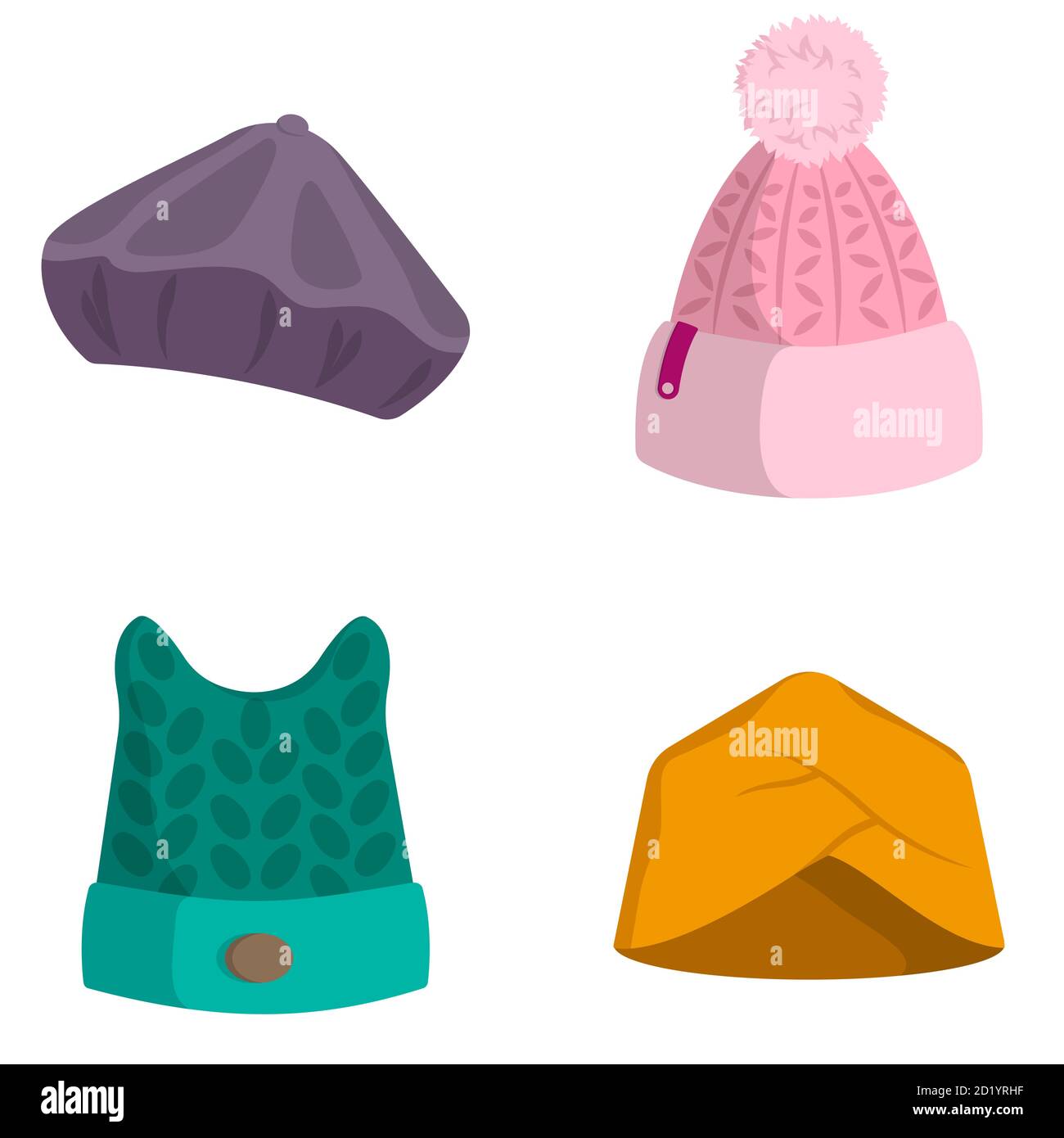 Ensemble de chapeaux pour femmes. Vêtements d'hiver de style dessin animé. Illustration de Vecteur