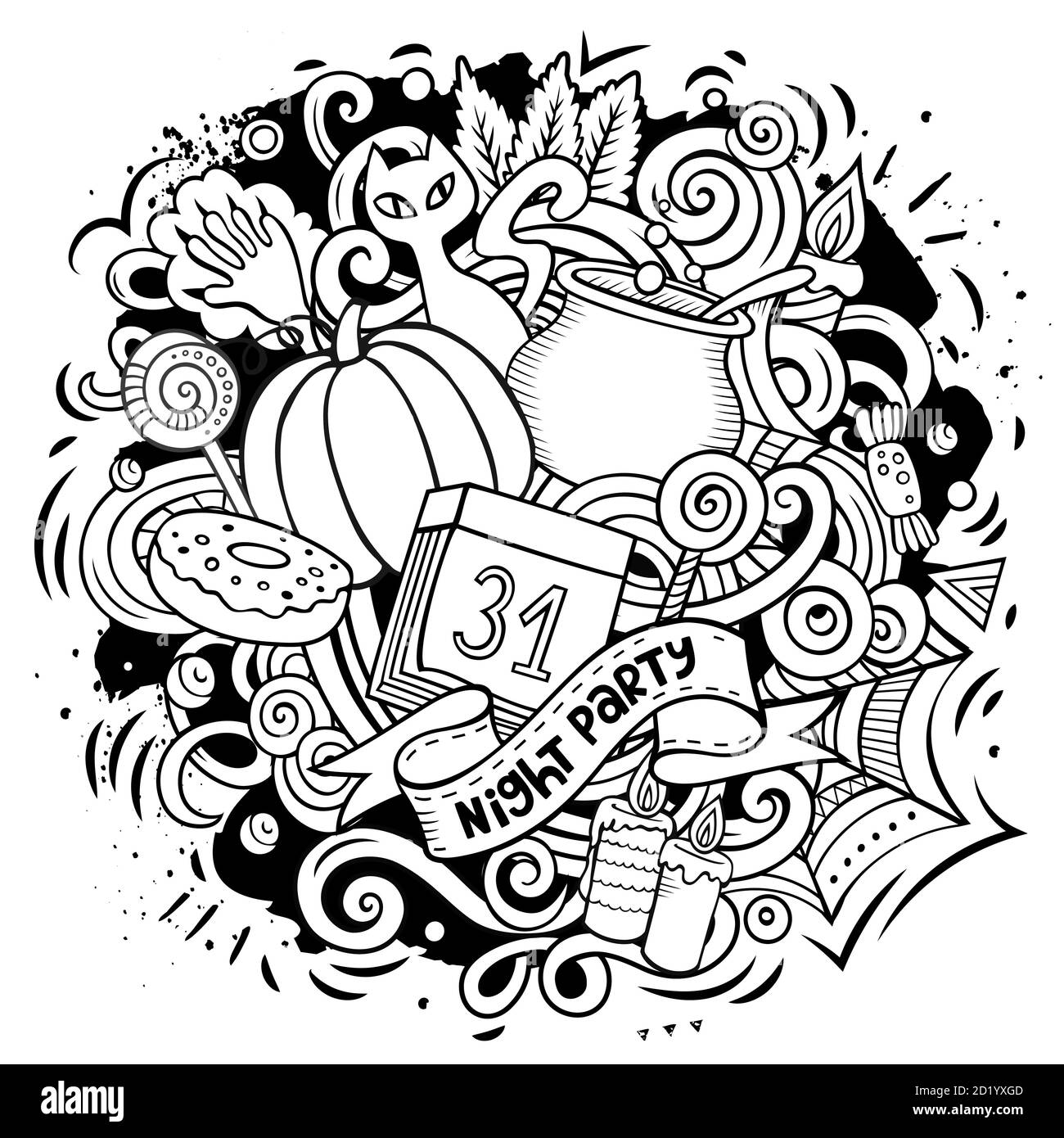 Dessin animé vectoriel gribouillages joyeux Halloween illustration. Illustration de Vecteur