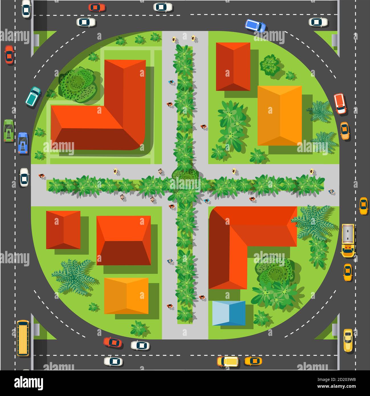 La vue de dessus est une carte du quartier de la ville bloc de modules avec infrastructure de ville Illustration de Vecteur La vue de dessus est une carte du quartier de la ville bloc de modules avec infrastructure de ville Illustration de Vecteur
