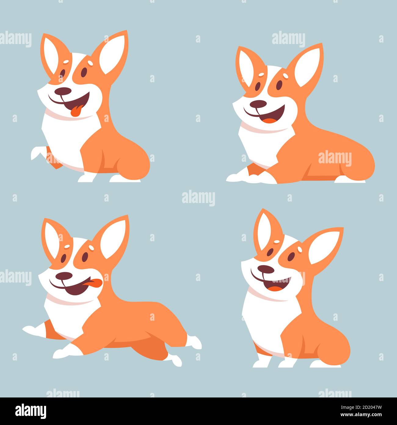 Ensemble de chiens de Corgi dans différentes poses. Illustration de style plat avec objets isolés. Illustration de Vecteur