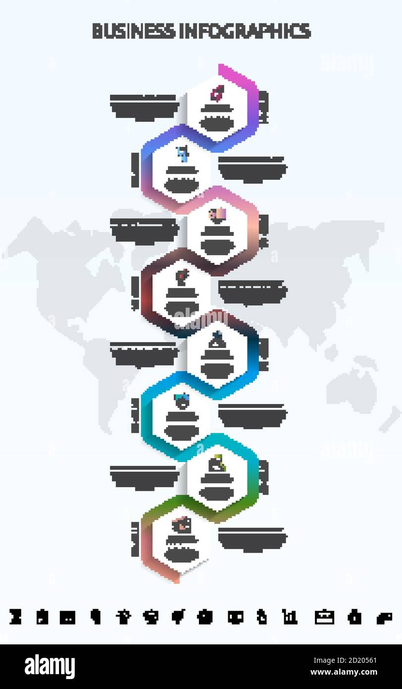 Modèle d'infographie vectoriel hexagons pour huit icônes, diagramme, graphique, présentation. Concept d'entreprise en 8 étapes Illustration de Vecteur