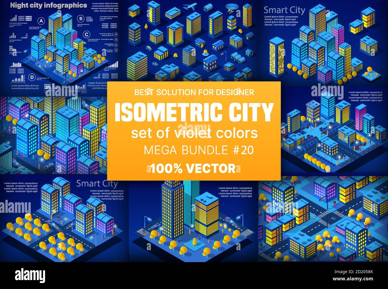 Ensemble ville isométrique néons de nuit de quartier de blocs de modules 3d Illustration de Vecteur Ensemble ville isométrique néons de nuit de quartier de blocs de modules 3d Illustration de Vecteur