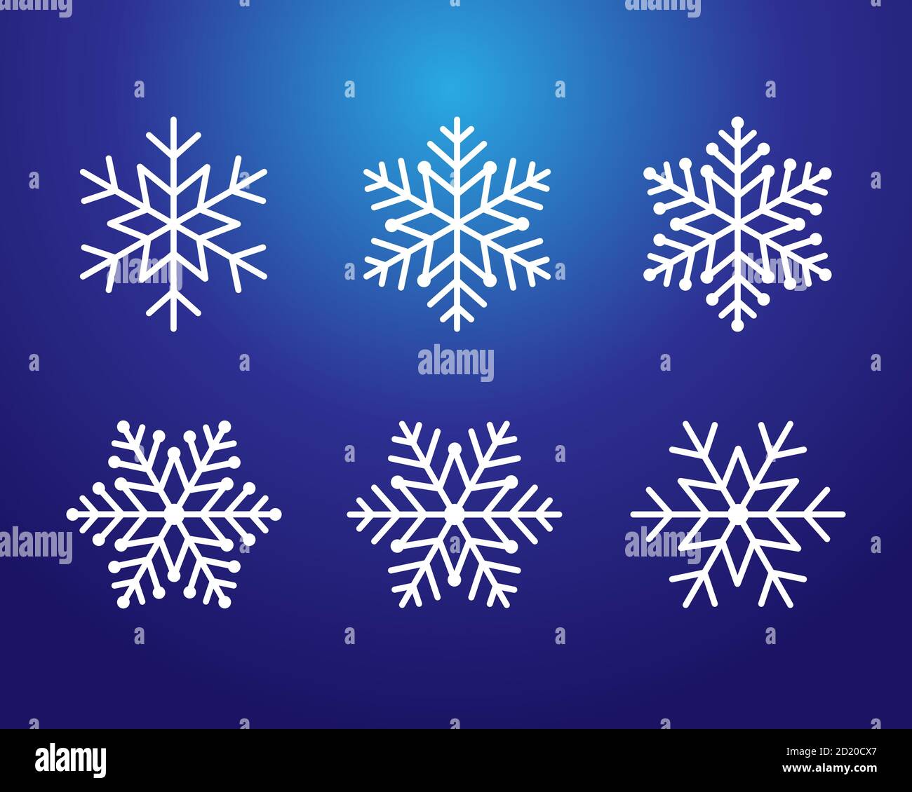 Hiver Noël givré vecteur blanc icône flocons de neige symbole silhouette isolé. Ligne de flocon de neige modifiable de couleur blanche sur fond bleu Illustration de Vecteur