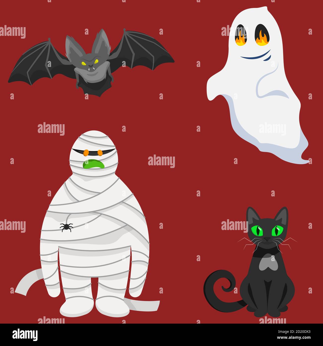 Jeu De Caracteres D Halloween Chauve Souris Fantome Momie Et Chat Noir Dans Un Style De Dessin Anime Image Vectorielle Stock Alamy
