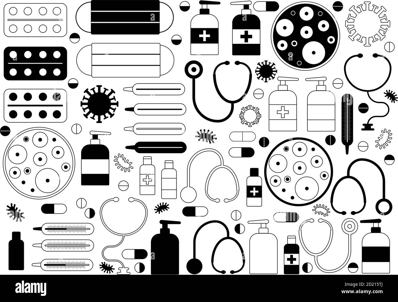 Jeu d'icônes de ligne de coronavirus. On y a inclus des icônes comme virus, stéthoscope, contagieux, contagion, infection et plus encore. Illustration de Vecteur