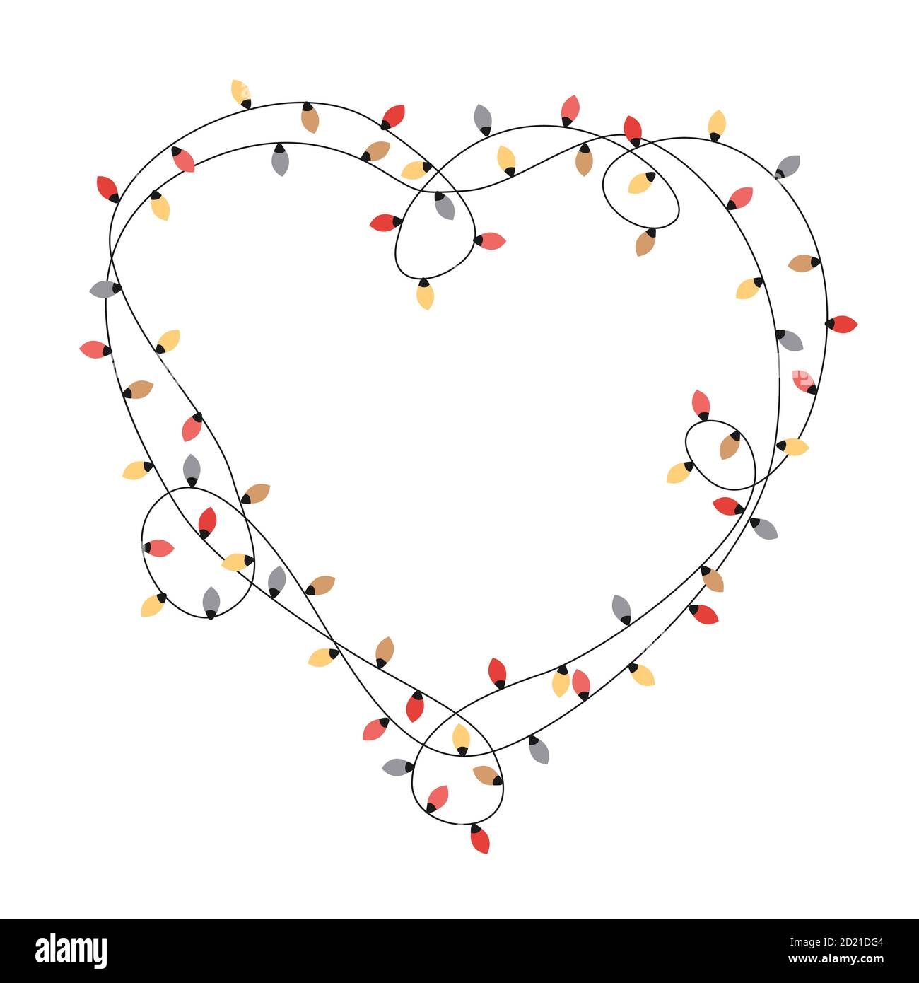 Cadre en forme de coeur des ampoules de Noël. Un arrière-plan simple mais mignon de Noël dessiné à la main avec un emplacement pour le texte. Illustration vectorielle Illustration de Vecteur