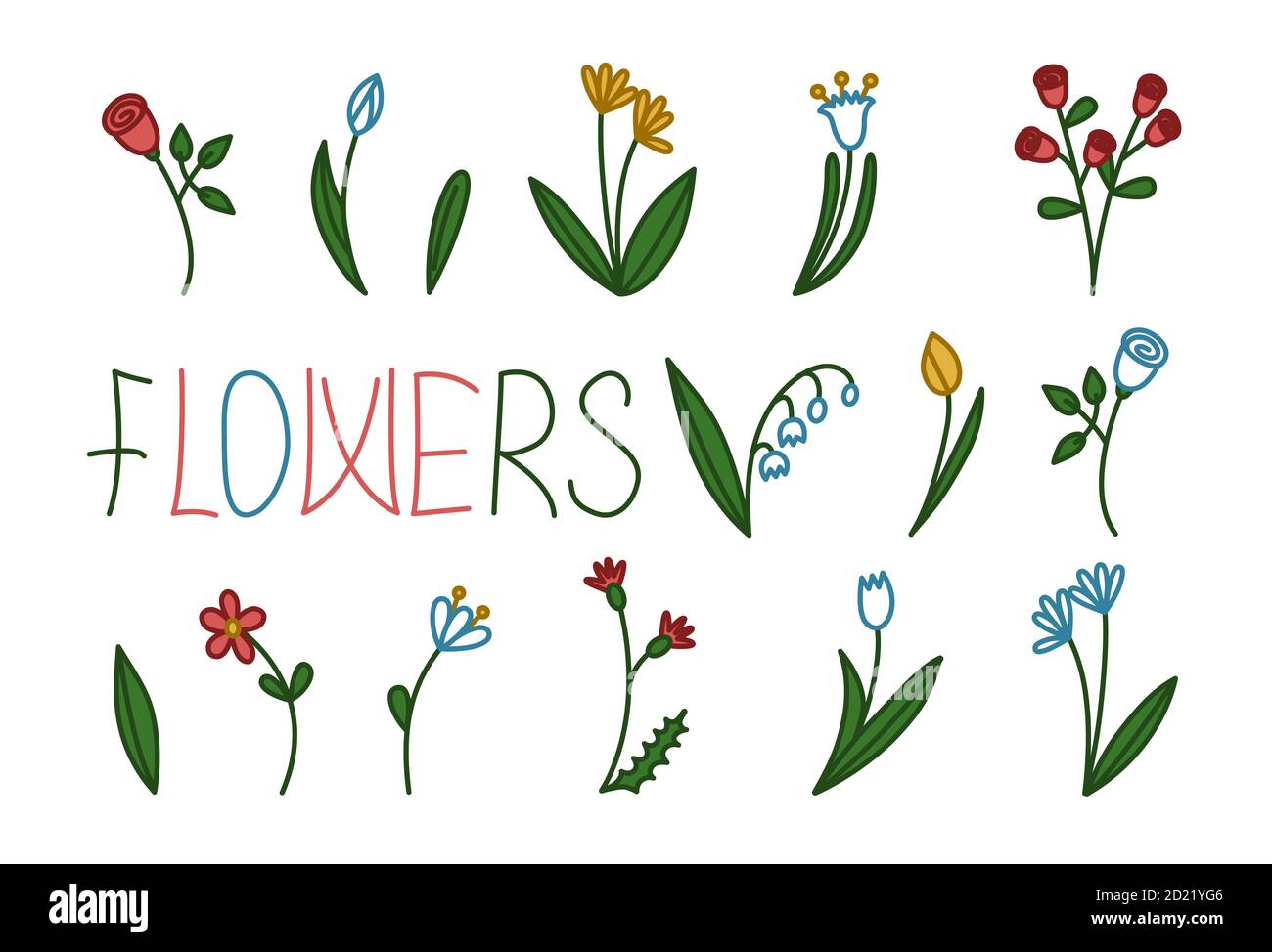 Ensemble de fleurs diverses. Illustration vectorielle de style dessin animé plat Illustration de Vecteur
