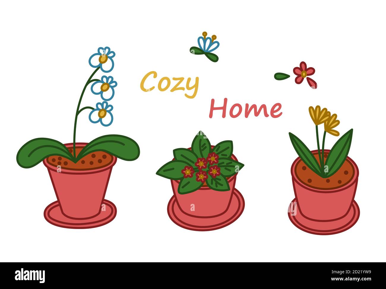 Fleurs dans le pot pour une maison confortable. Illustration vectorielle dans un joli style de dessin animé Illustration de Vecteur