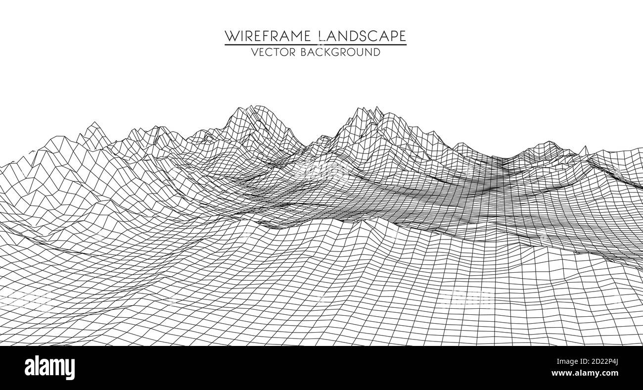 Arrière-plan vectoriel futuriste. Paysage numérique abstrait avec particules points à l'horizon. Paysage filaire. Big Data. Arrière-plan S Retro Sci-Fi Illustration de Vecteur