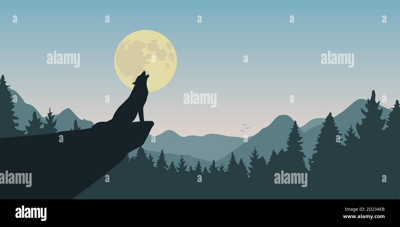 le loup hurle à pleine lune nature paysage illustration vecteur EPS10 Illustration de Vecteur