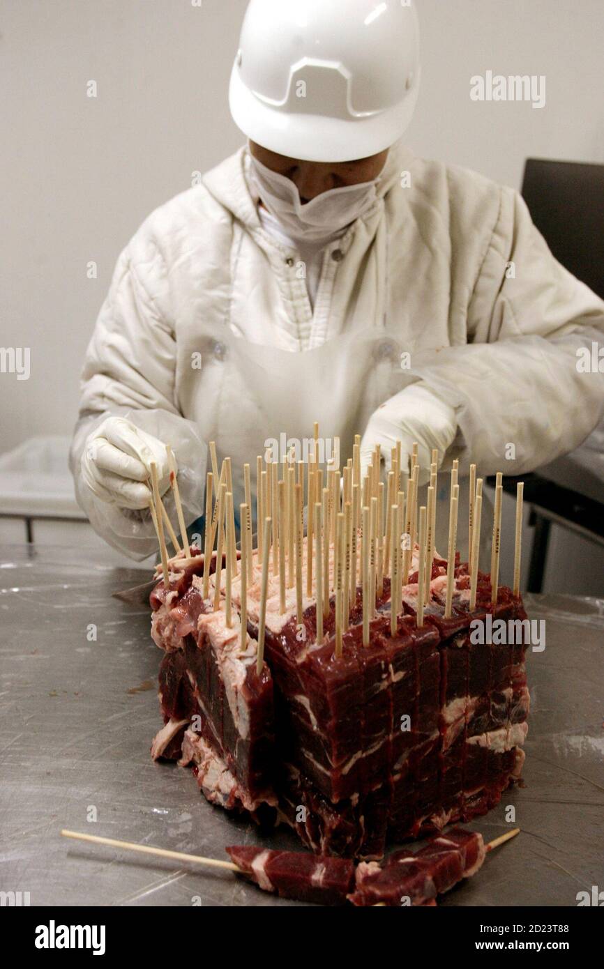 A Butcher Prepares Sticks Of Meat At An Abattoir In Sao Paulo In This September 9 05 File Photo Jbs Friboi The Biggest Beef Producer In Latin America Said On May 29 07