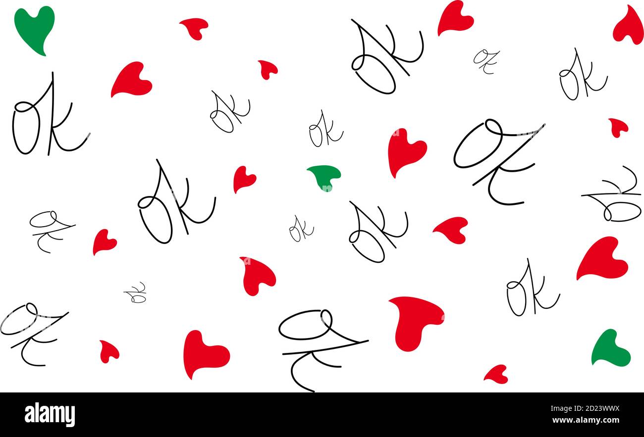 Bonne bannière dans le style Doodle. Éléments isolés dessinés à la main, coeurs rouges et verts sur fond noir blanc. Illustration de Vecteur