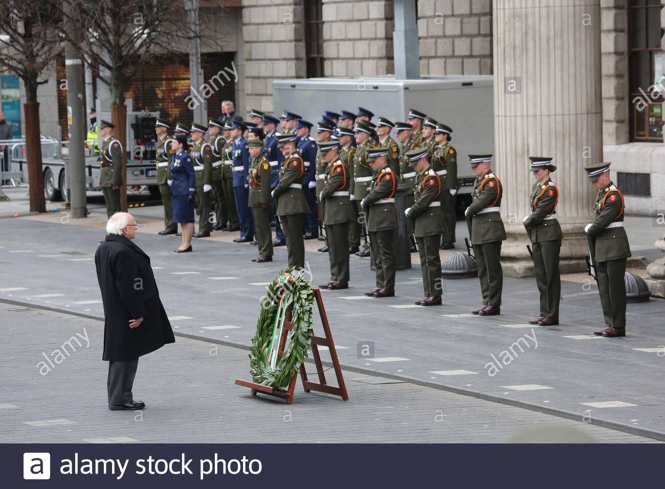 Le président irlandais Michael D. Higgins participe aux cérémonies de commémoration de Pâques à Dublin. Banque D'Images