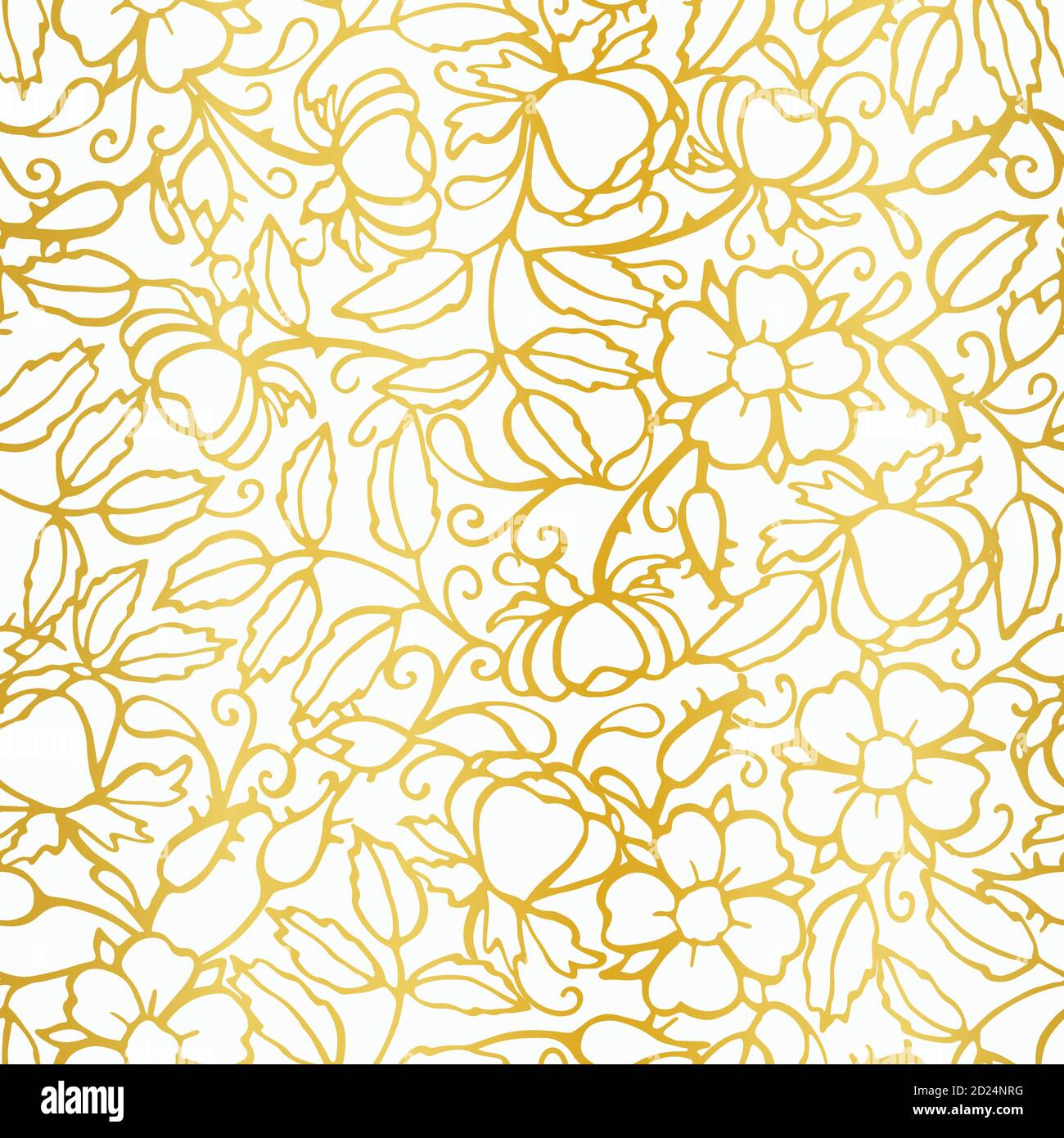 Motif rose sauvage rétro. Art populaire vintage à motif fleuri dessiné à la main. Motifs dorés sur fond blanc. Arrière-plan élégant de la nature. Perefect pour l'événement, le mariage et l'emballage cadeau. Illustration de Vecteur