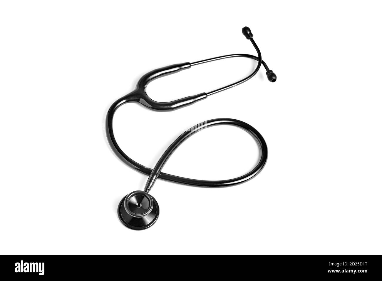 Stéthoscope noir isolé sur fond blanc Banque D'Images