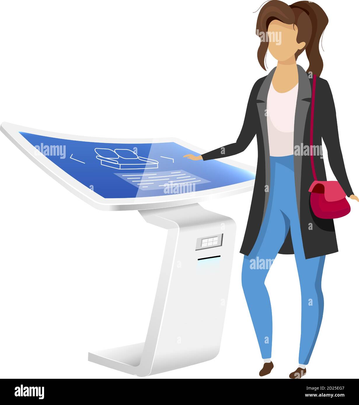Femme à proximité d'un panneau de signalisation électronique couleur vecteur sans visage caractère. Illustration de dessin animé isolée sur tableau d'information innovant en blanc Illustration de Vecteur