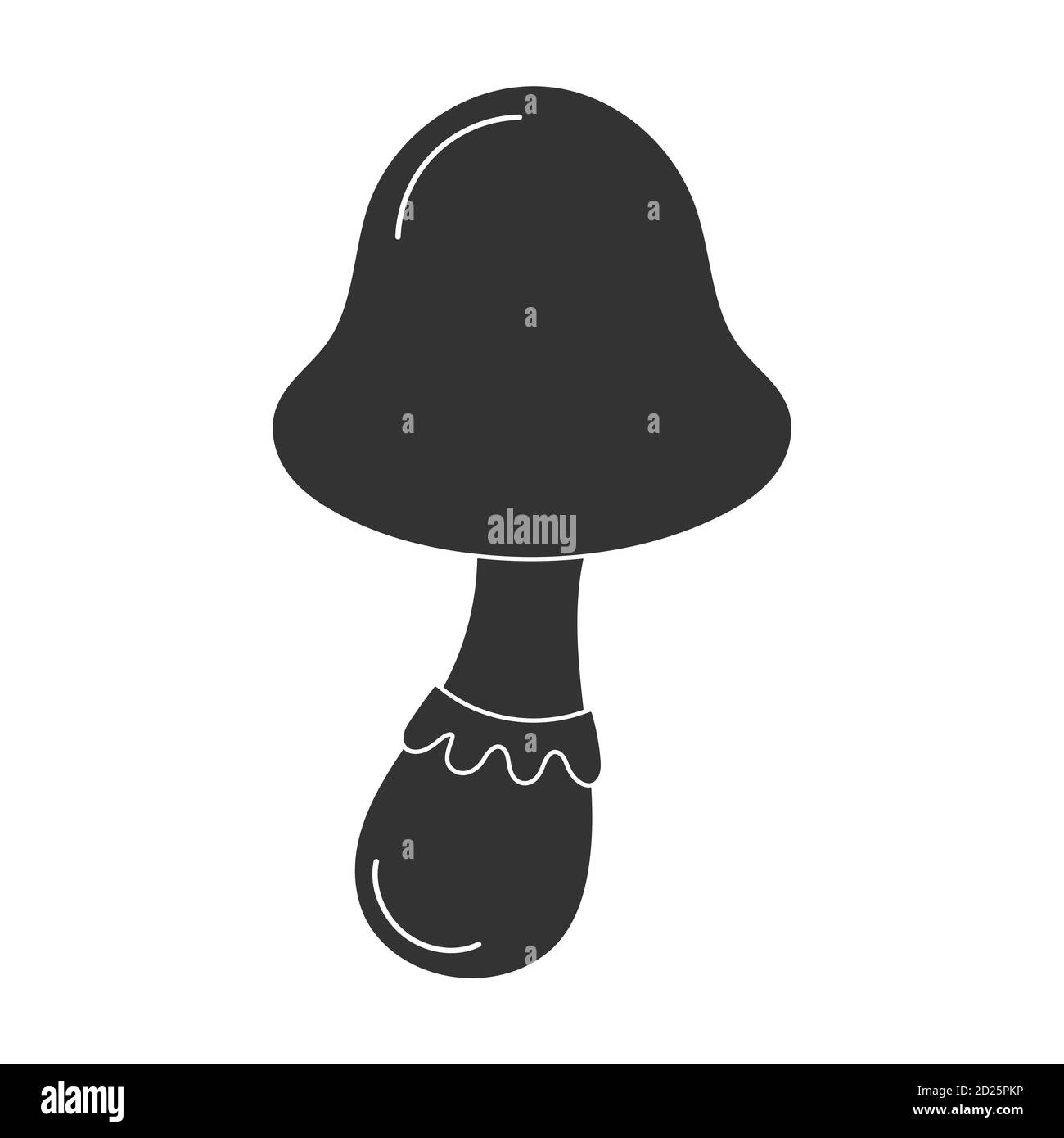 Icône en forme de champignon psilocybin, silhouette noire dans un style de dessin animé plat Illustration de Vecteur