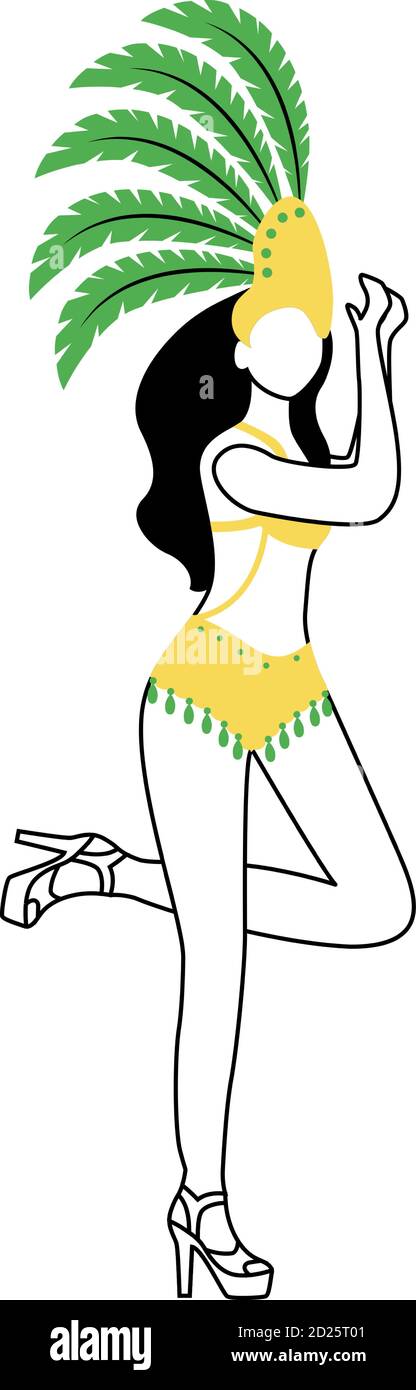 Illustration vectorielle plate de la silhouette de l'artiste du carnaval brésilien. Femme en bikini 2D isolé contour caractère sur fond blanc. Vêtements traditionnels Illustration de Vecteur