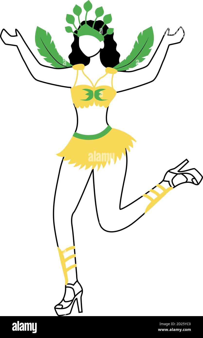 Illustration vectorielle de silhouette plate Samba Dancer. Femme dansante en haut et jupe courte 2D isolé contour caractère sur fond blanc. Carnaval Illustration de Vecteur