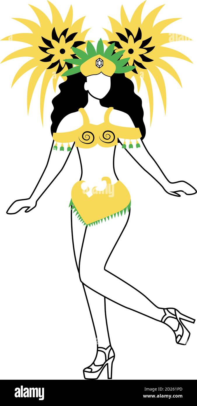 Illustration vectorielle de la silhouette plate du danseur de carnaval brésilien. Femme en tenue traditionnelle. Mascarade. Contour 2D isolé sur fond blanc Illustration de Vecteur