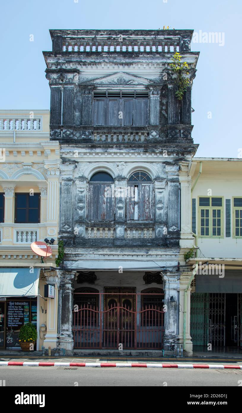 Architecture patrimoniale rénovée, Phuket Old Town, Phuket, Thaïlande Banque D'Images