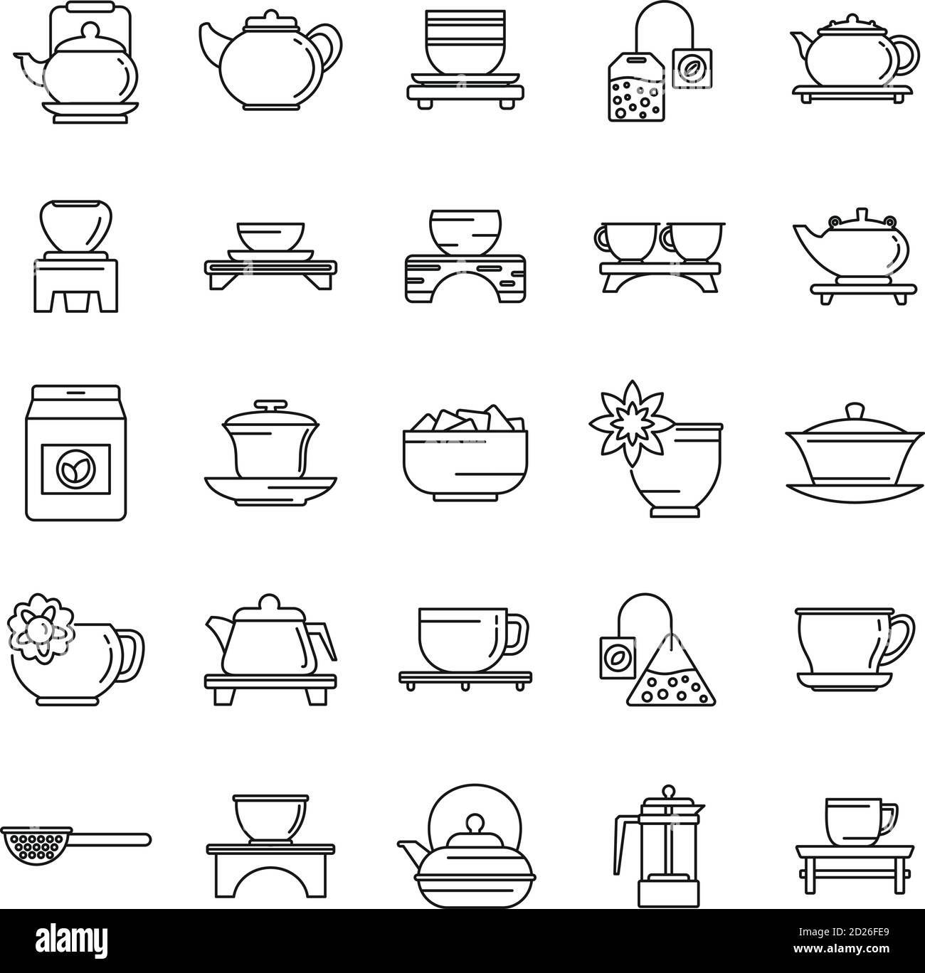 Ensemble d'icônes pour la cérémonie du thé culturel. Ensemble de grandes lignes de culture thé cérémonie vecteur icônes pour la conception de Web isolé sur fond blanc Illustration de Vecteur