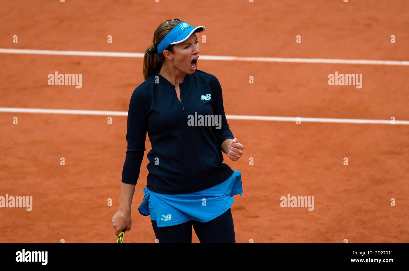 Paris, France. 6 octobre 2020. Danielle Collins des États-Unis en action contre l'ont Jabeur de Tunisie lors des quarts de finale du tournoi de tennis Roland Garros 2020, Grand Chelem, le 6 octobre 2020 au stade Roland Garros à Paris, France - photo Rob Prange / Espagne DPPI / DPPI crédit: LM/DPPI/Rob Prange/Alay Live News Banque D'Images