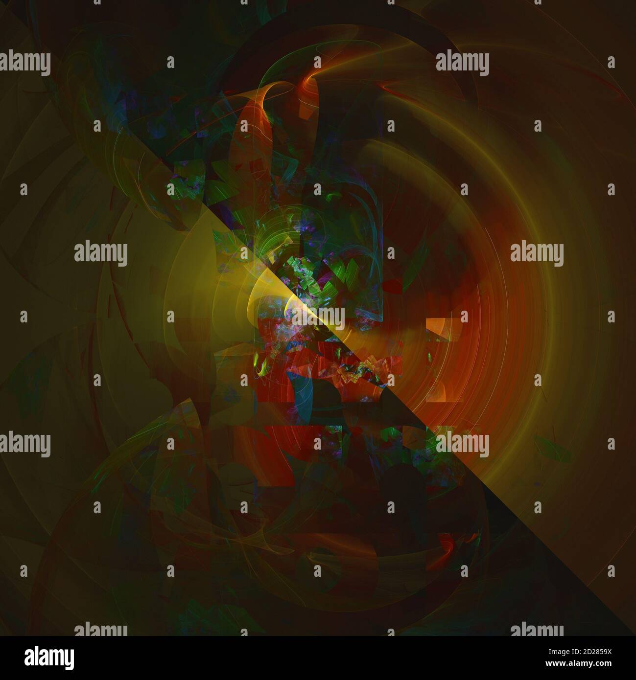 Arrière-plan abstrait fractal généré par ordinateur. Formes multicolores dans l'espace sombre Banque D'Images