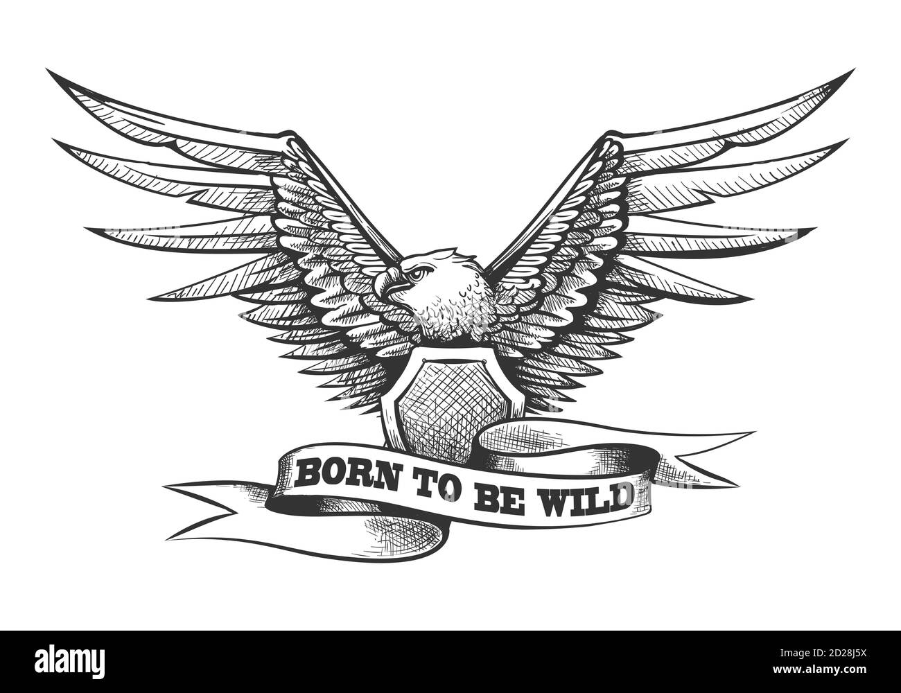 Manteau de la renommée avec aigle et ruban avec l'intitulé Born to be Wild Tattoo. Illustration vectorielle. Illustration de Vecteur