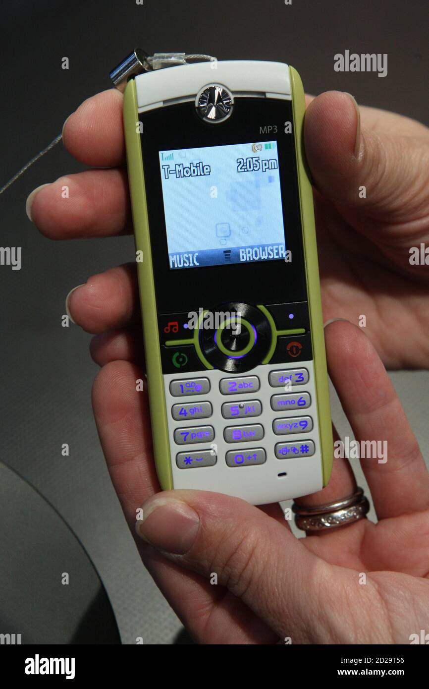 A MOTO W233 "renew" phone by Motorola is shown on the first day of the 2009  International Consumer Electronics Show (CES) in Las Vegas, Nevada, January  8, 2009. The phone's plastic is