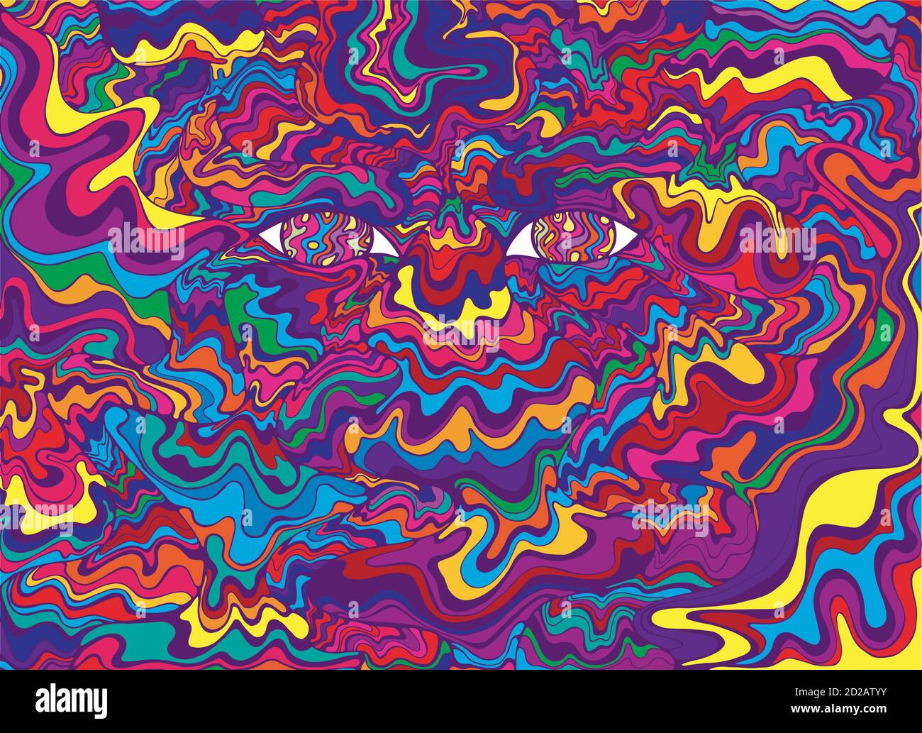 Yeux et vagues colorés psychédéliques. Art fantastique avec décorati Illustration de Vecteur